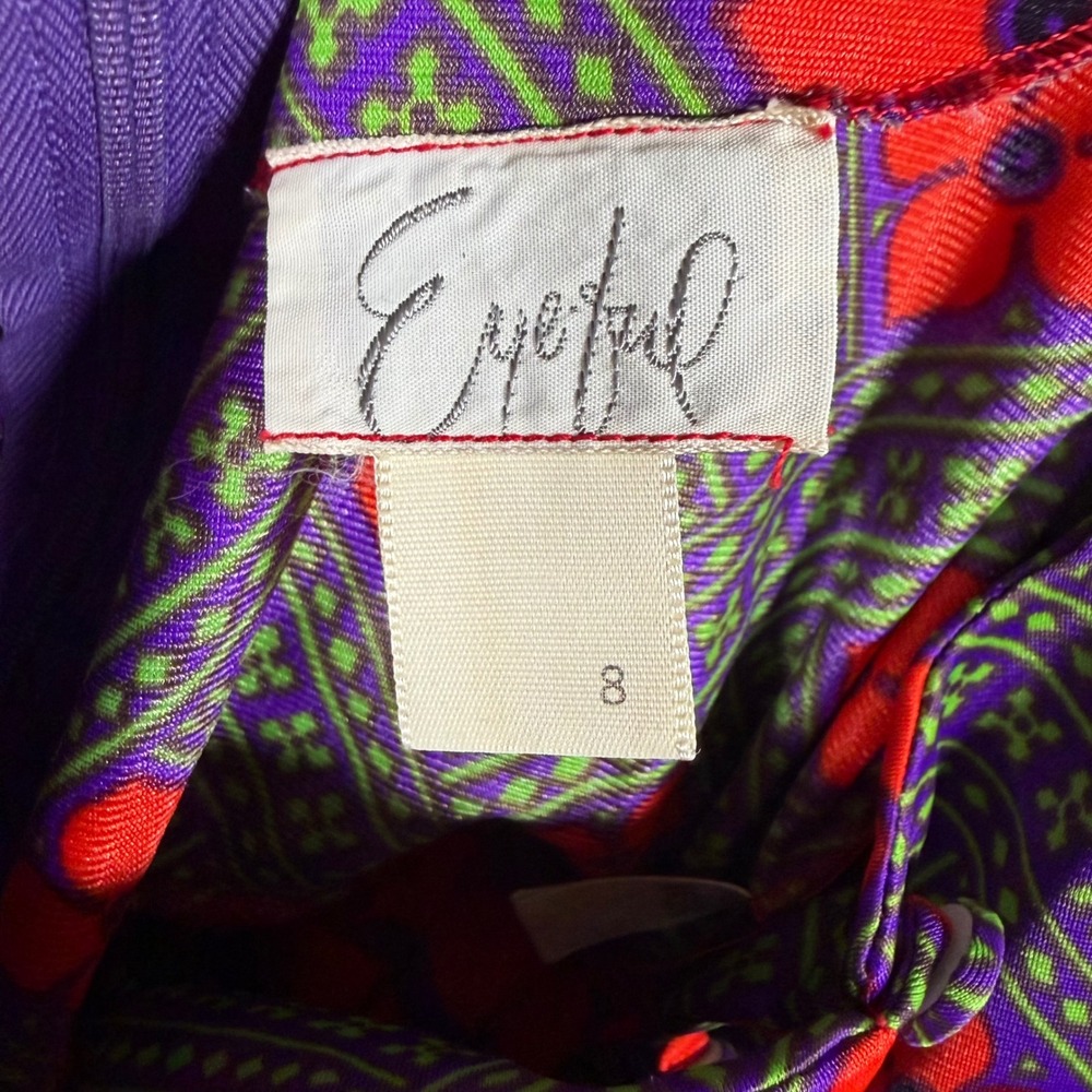 Vintage Eyeful Maxi Dress Psychedelic Floral Geometric Orange Purple ILGWU 8 - Picture 4 of 8